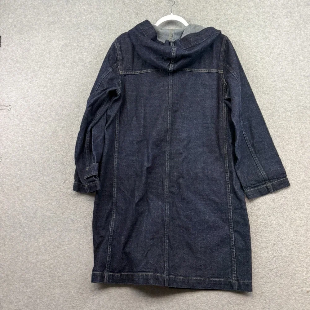 POLO JEANS RALPH LAUREN 90s Denim Duster Trench Chore‎ Coat L Indigo Blue Hooded